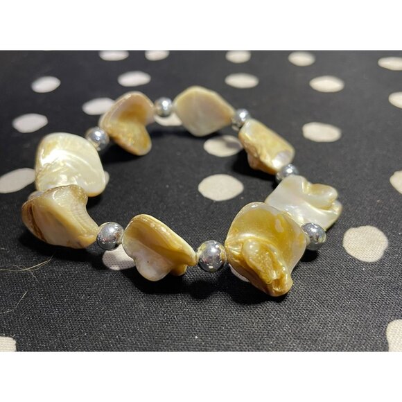 shell beaded stretch bracelet silver beads boho beach - Picture 7 of 7
